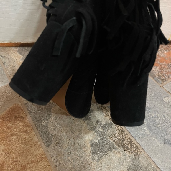 🎄Gorgeous Nine West Black Suede Fringe Knee High Pull On Boots! - Picture 8 of 9